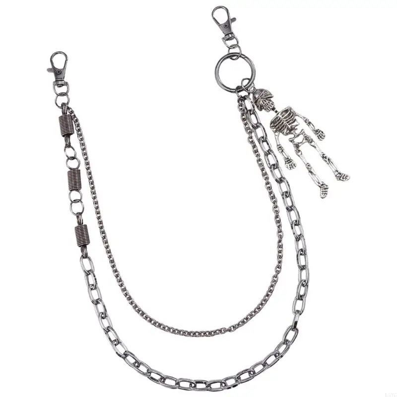 

L5YC Hiphop Waist Chain With Skull Pendant Double Layered Pants Jeans Chain Waist Ornament For Adult Teens Street Wear
