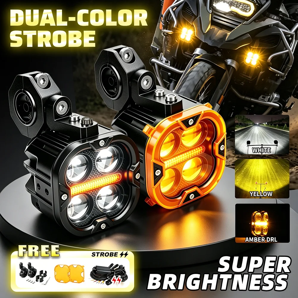 BraveWay 3 Zoll Motorrad LED Zusatz-Nebelscheinwerfer Weiß Fernlicht Gelb Abblendlicht Amber DRL IP68 4-DT-Anschluss Fahrlicht für Motorrad ATV UTV Offroad-Nutzung