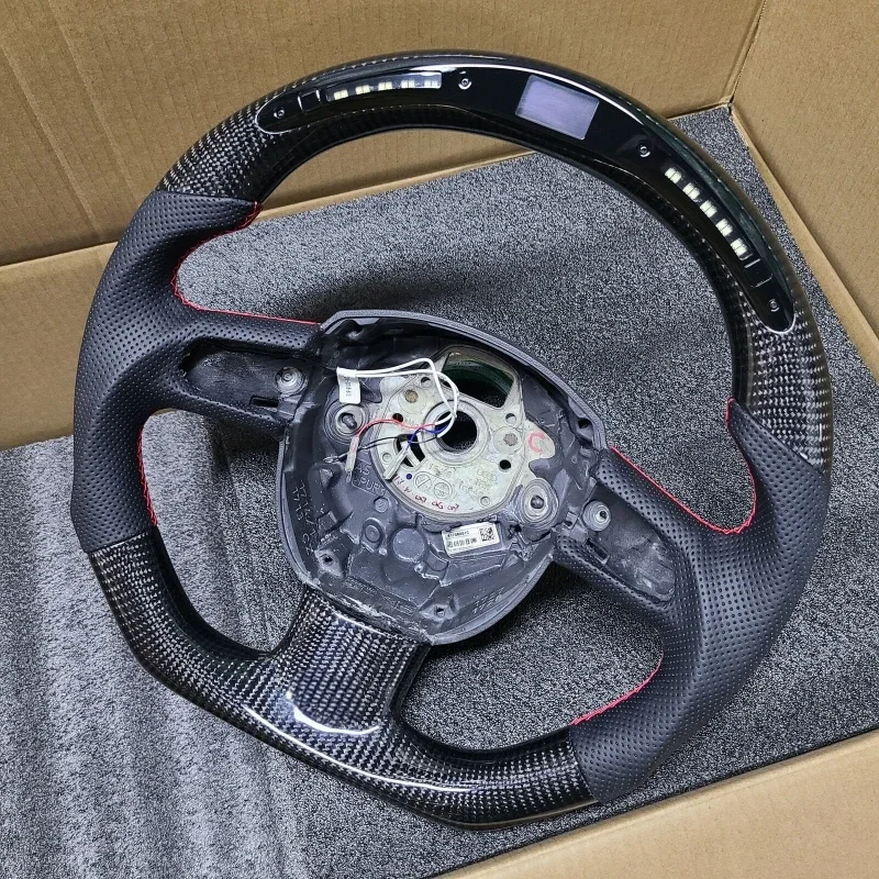 LED Display Real Carbon Fiber Steering Wheel For Audi B8 A4 A5 2008-2012 Perforated Leather Car Steering Wheel