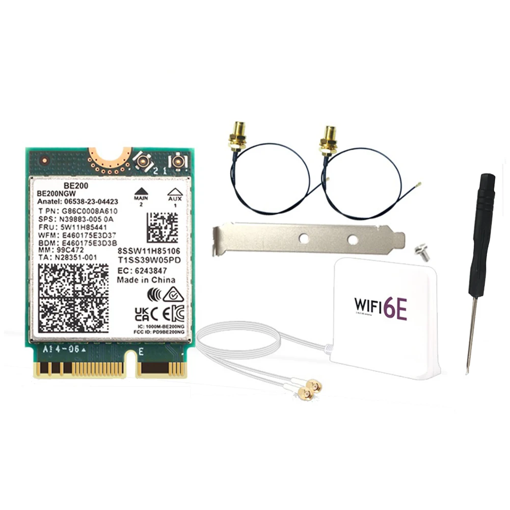 

BE200 BE200NGW WIFI 7 WiFi Card+12DBi Antenna Kit BT5.4 802.11AX Tri-Band M.2 NGFF Wireless Network Adapter for Win10/11