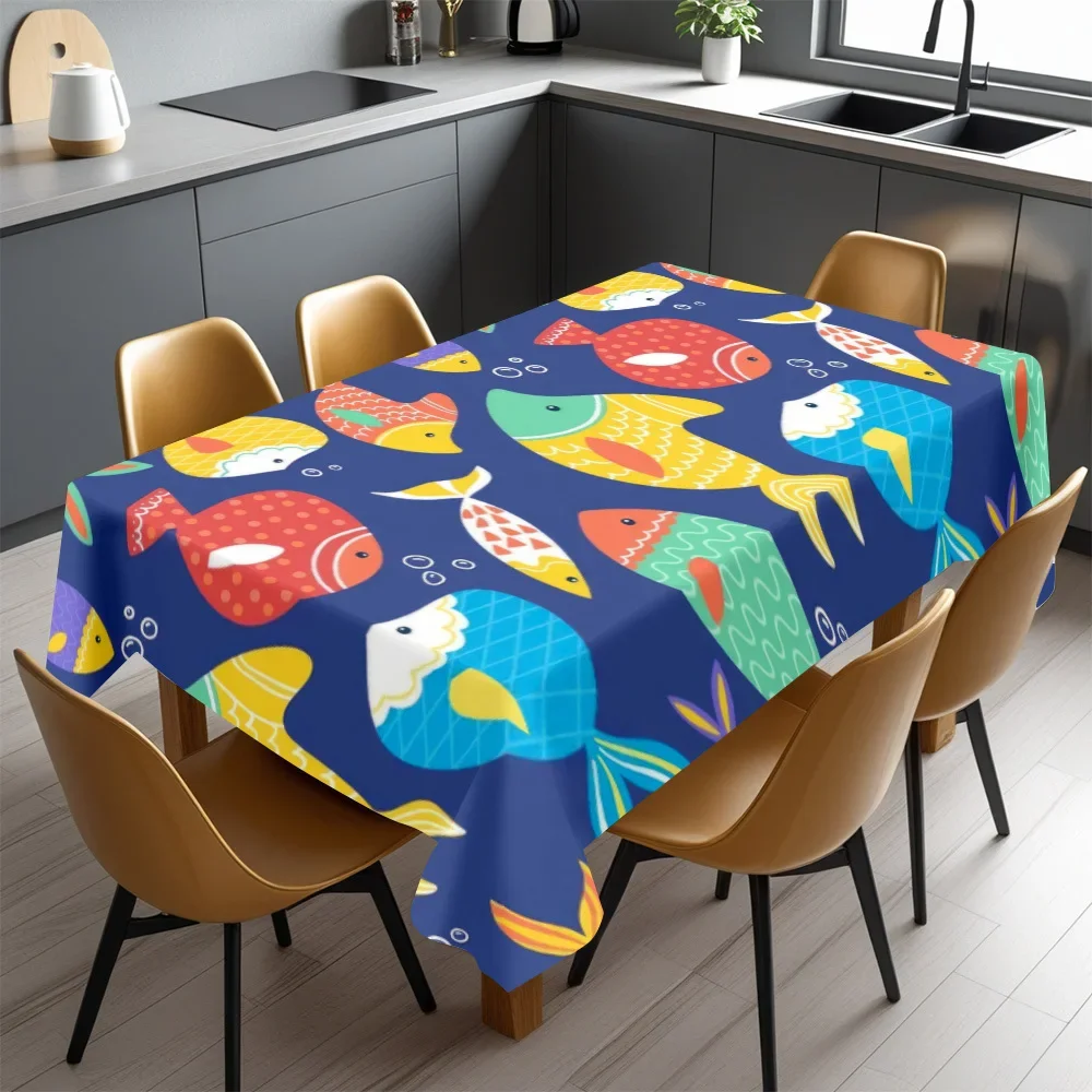 A vivid underwater world tablecloth - rectangular, featuring colorful fish and coral designsxzj