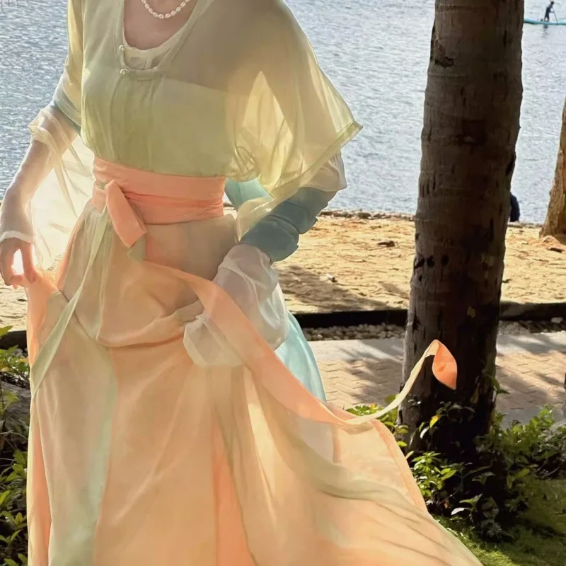 Hanfu Tang falda rota de una pieza para mujer, longitud de cintura diaria, primavera y verano