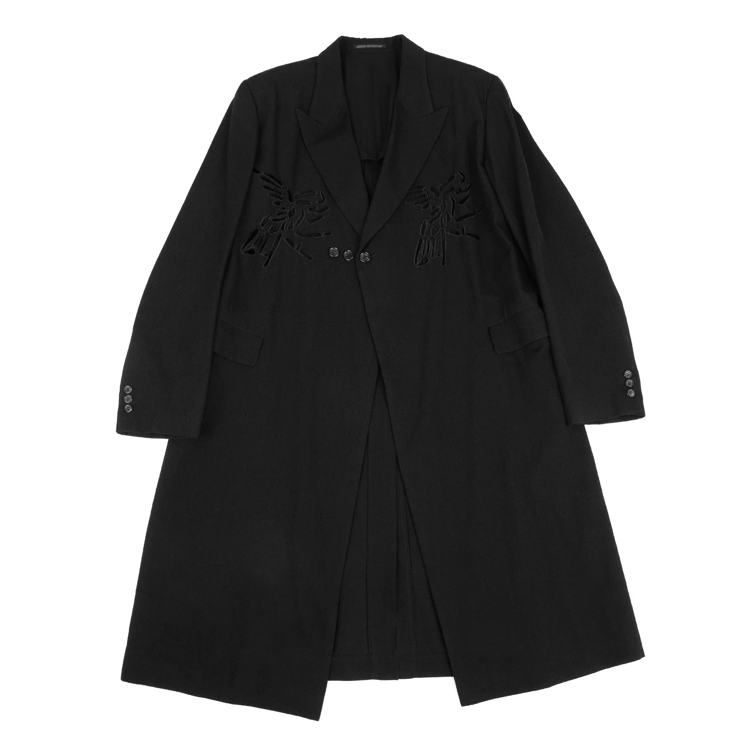 

YOJI OOAK цветок с детским длинным шерстяным плащем, ажурное пальто, темное тяжелое мужское пальто с вышивкой Ямамото