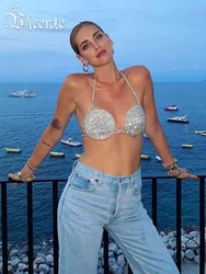 VC Summer Beach Halter Bra Women Sexy Luxury Diamonds Embellished Lingeries Sleeveless Backless Party Night Club