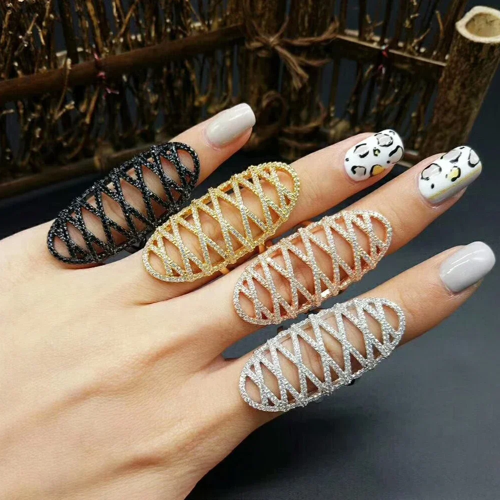 

Kellybola New Hot Full Prong CZ Rings For Women Superstar Indian African Dubai Wide Party Show Jewelry Individuality Attrective