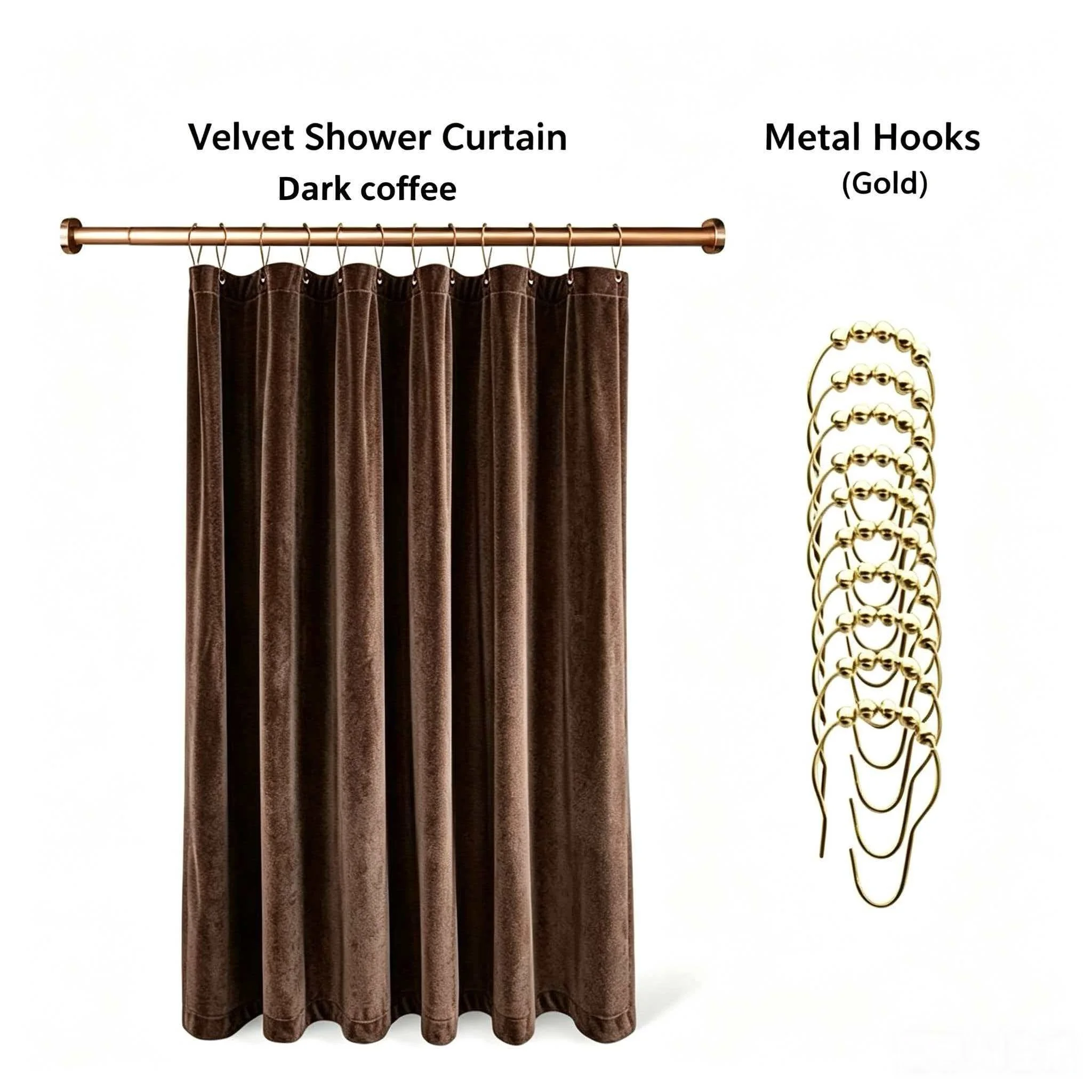 1PC Heavy-duty Velvet Coated Fabric Curtain, Home Decor Curtain, Bathroom Curtain, with Matching Hooks Included