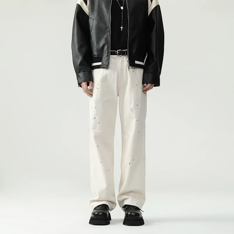 WTHT موضة الرجال الكتابة على الجدران تفعل التصميم القديم عادية الدينيم السراويل العصرية واسعة الساق فضفاض مستقيم الجينز الذكور 2025 الخريف 2A2297 #2