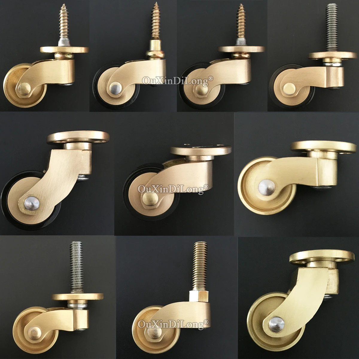 New 4PCS 1'' Solid Brass Casters Tea Table Chair Sofa Bar Cabinet Feet Castors Rubber Silent Wheel 360° Swivel Furniture Rollers