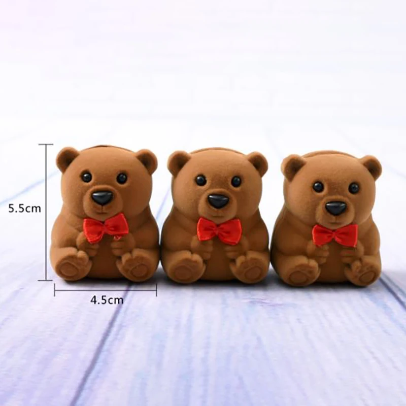 1PC Lovely Velvet Gift Box Cute Bear Jewelry Box Wedding Ring Box Necklace Ring Case Earrings Holder For Jewelry Display