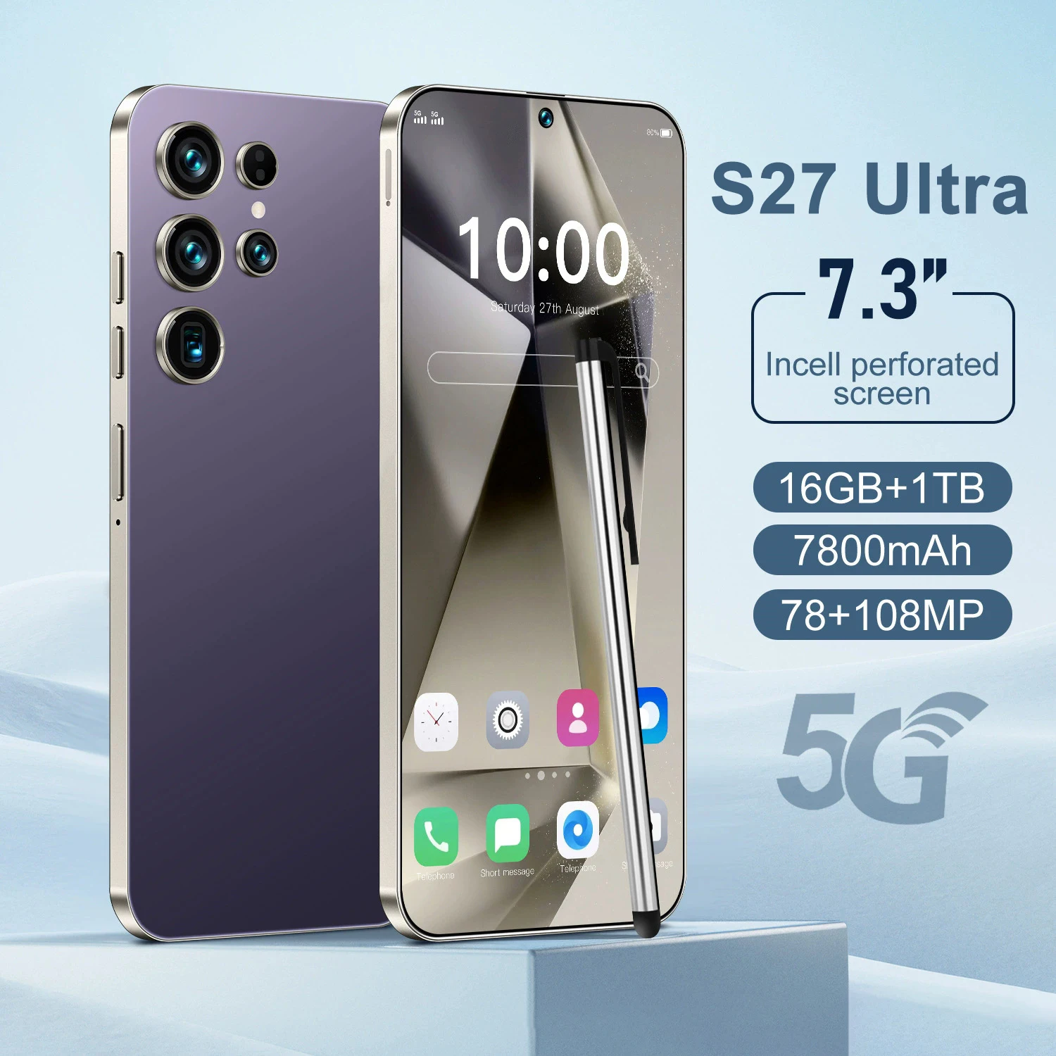 

2026 New High Quality S27 Ultra Original Intelligent 4G 5G Dual Card Dual Standby System Global Version 7800mAh Battery Arrival