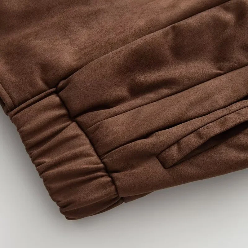 Modna, seksowna damska kurtka zamszowa w stylu retro z klapami, jednolity kolor, jesień 2025