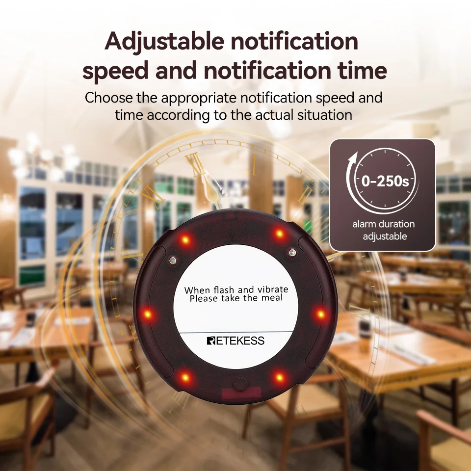 RETEKESS TD163 Restaurant-Pager Drahtloses Rufsystem mit platzsparendem Vibrationsalarm bei niedrigem Batteriestand für Food Trucks und Cafés – Detail 12
