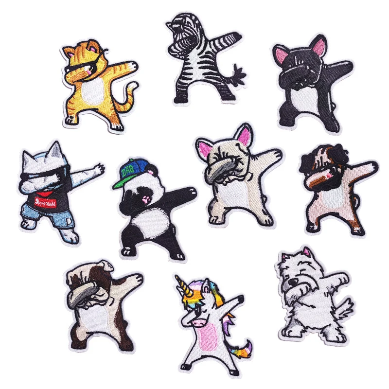 1psc New Cute Embroidery Animal Puppy Pose Cloth Stickers Embroidery Stickers Stripepatch Applique Ironing Seal Sewing patch