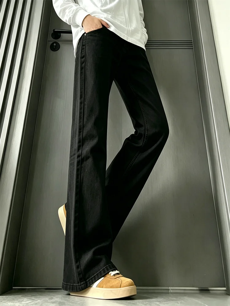 

Cleanfit Men's High Waist Straight Leg Jeans Black Bell Bottoms Summer Fashionable Wear Resistant Stretch Denim Pants