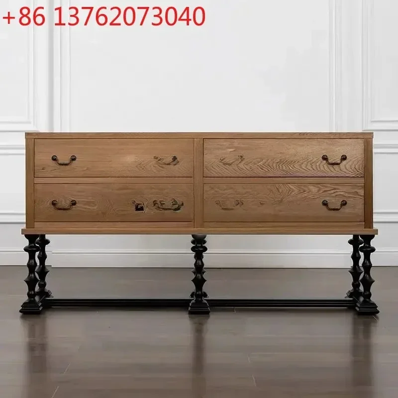 contrasting color solid wood dining side cabinet villa living room storage locker French retro storage four chest cabinet6220