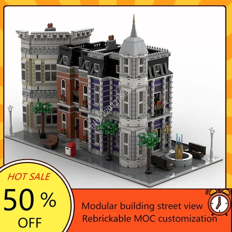 8000+PCS Customized MOC Modular  Luxury Courtyard Villa Street View Model Building Blocks Technology Bricks Assembly Toy Gift