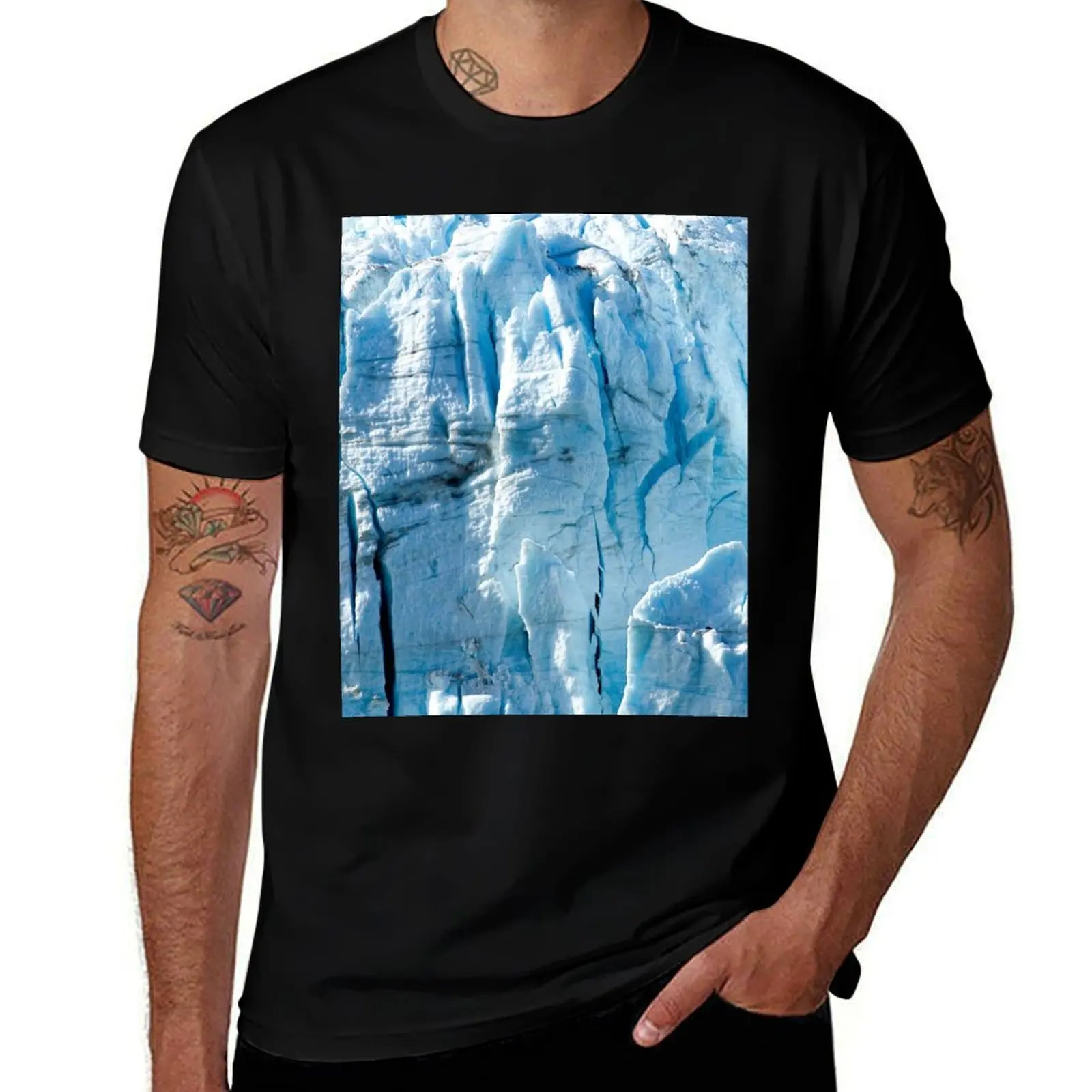 Alaskan Breathtaking Blue Ice Glacier Art Photo T-Shirt Soft Cotton Print T-Shirt