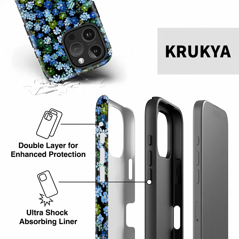Krukya Little Flowers جراب هاتف آيفون 16 15 14 13 12 11 Pro Max SE X XE XS Max 17 Air Soft غطاء أكريليك مقاوم للصدمات