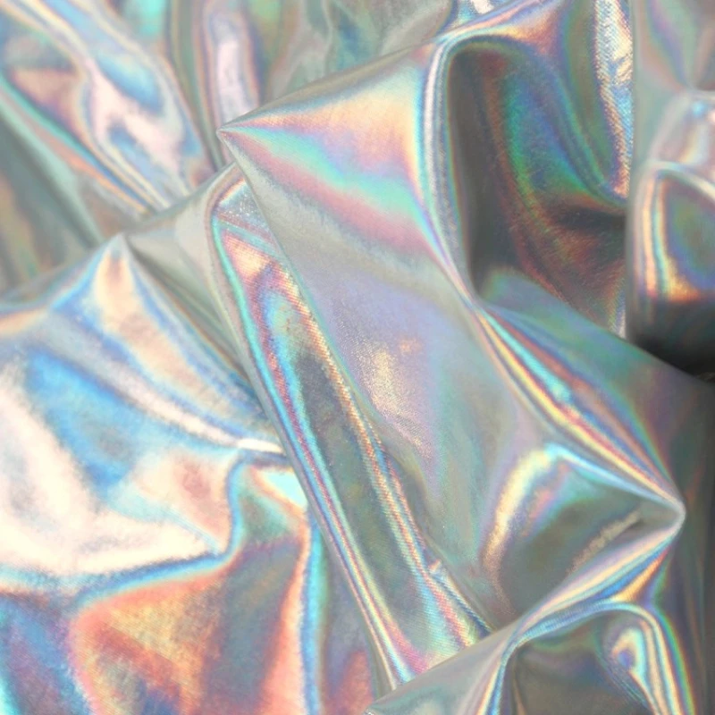 

Silver Iridescent Fabric Handmade for Home Sewing Stretch Soft Reflective Waterproof Wear Fashion Decoration Crafts Material