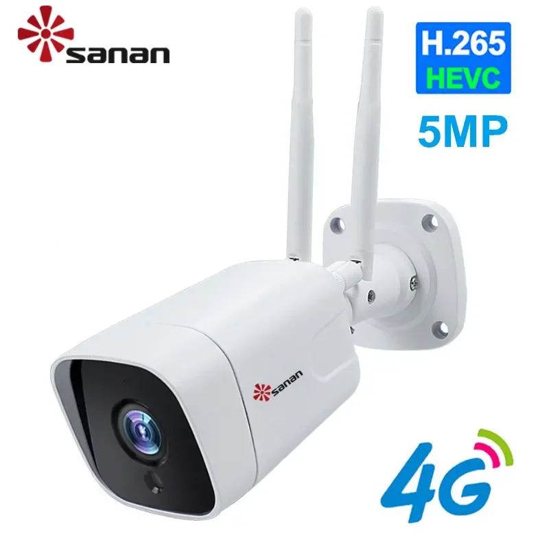 SANAN 5MP Outdoor H.265 4G SIM Card CCTV Camera Surveillance PIR Ai Face Detection Siren Alarm 25M Night Vision Security Cameras