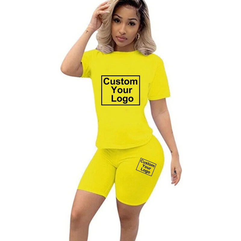 DIY Printed Casual Tracksuit Women Two Piece Set Summer T-Shirts And Shorts sets Solid Color 2 Piece Jogging Suits