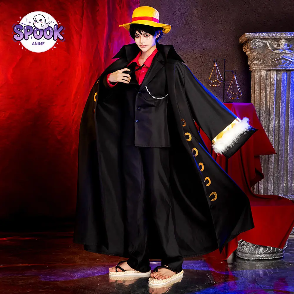 Black Gold Suit Cape Luffy Cosplay OP Anime Role Play Full Set Uniform for Men Halloween Comic Con Party - view 3