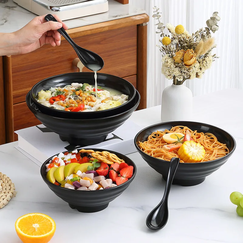 

Frosted Melamine Ramen Bowl Fruit Salad Fast Food Tableware Black Bowls Dinner Plate Instant Noodles Container Table Service