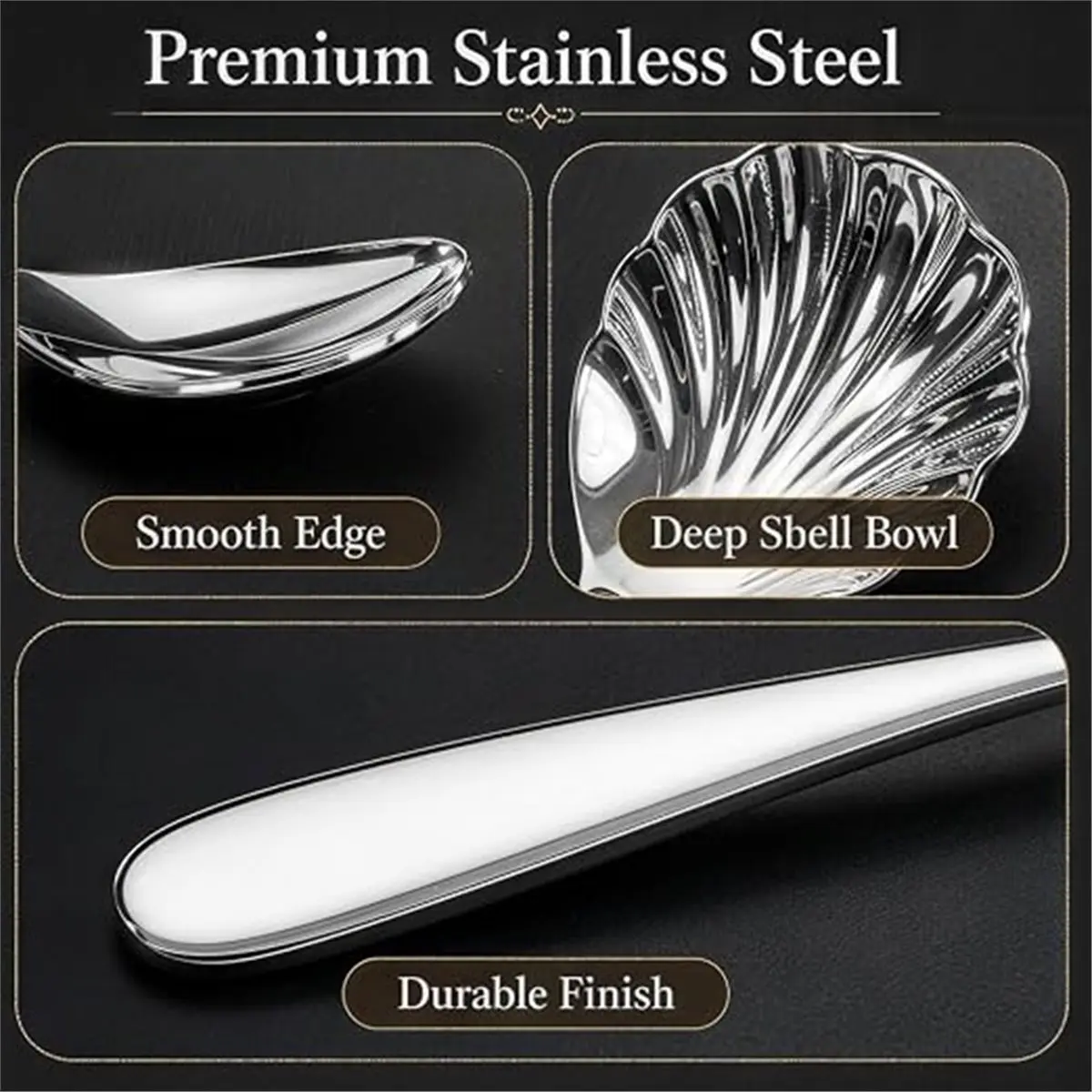 2 Pack 9 Inch Large Shell Serving Spoons, Stainless Steel Spoons for Buffet