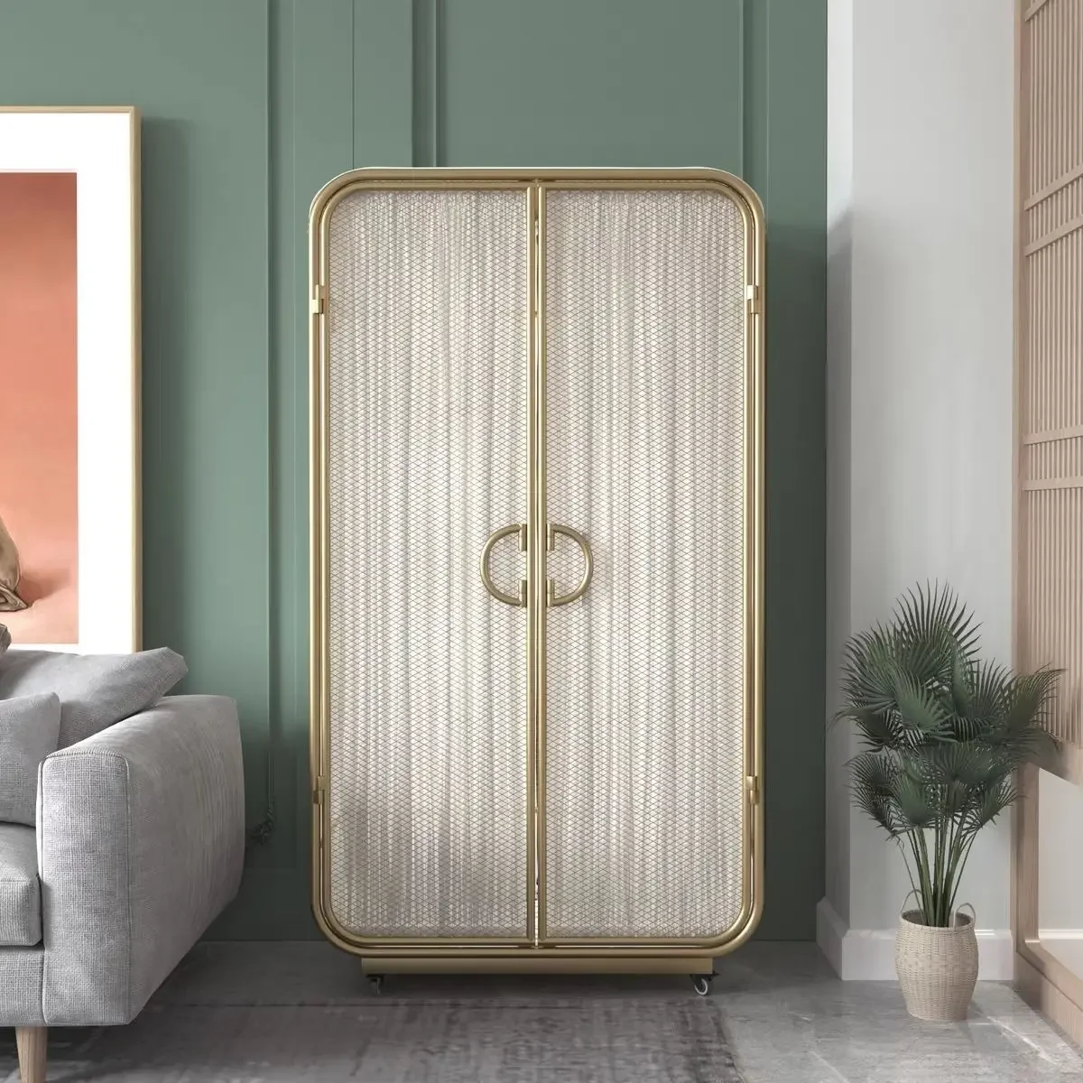 Wrought iron movable wardrobe hanger floor new installation-free cabinet household bedroom light luxury B & B hotel wardrobe
