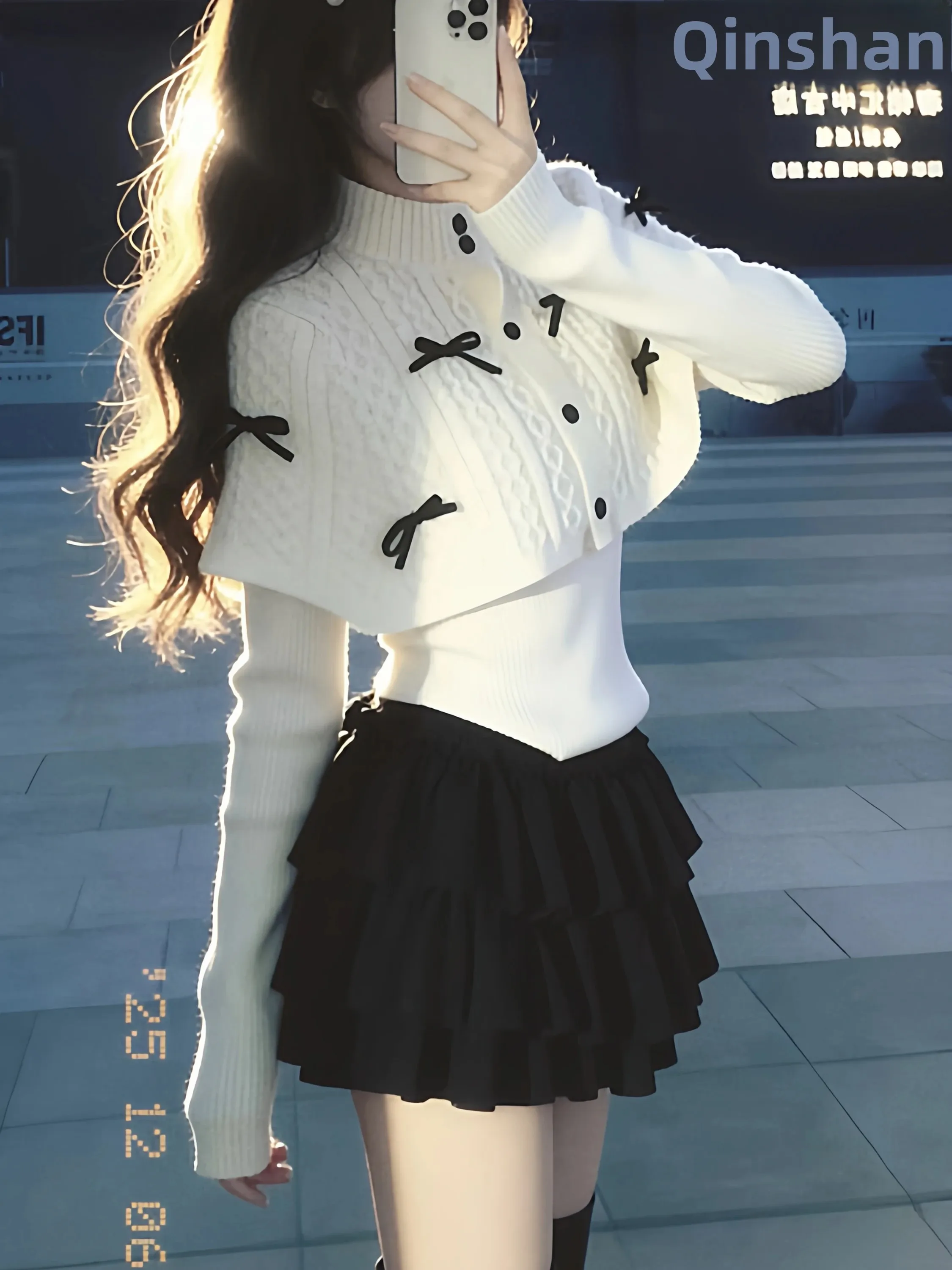 

Korean Style Women's Knitted Top with Shawl Collar Knot Long Sleeve Warm Casual Inner Wear Bottoming Sweater Set