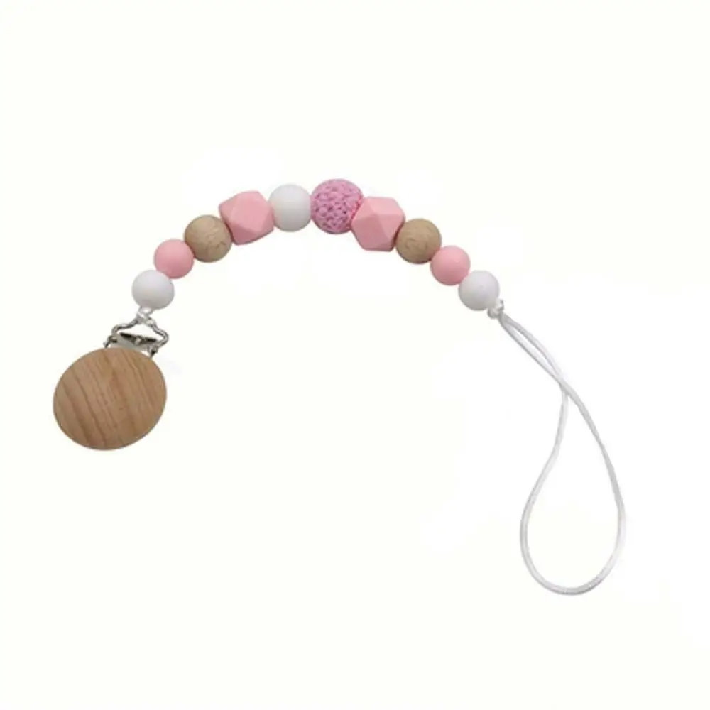 Colorful Children Wood Toddler Soother Holder Baby Teether  Straps Dummy Clips Pacifier Holder Clips Baby Pacifier Chain