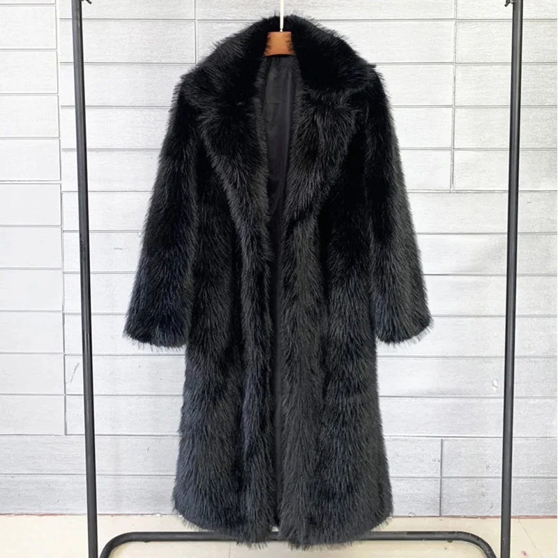 Cappotto lungo bianco in pelliccia sintetica Donna Autunno Inverno Giacca grande Cappotto Tasche con colletto rovesciato Cappotto spesso Giacche calde Cappotti maxi