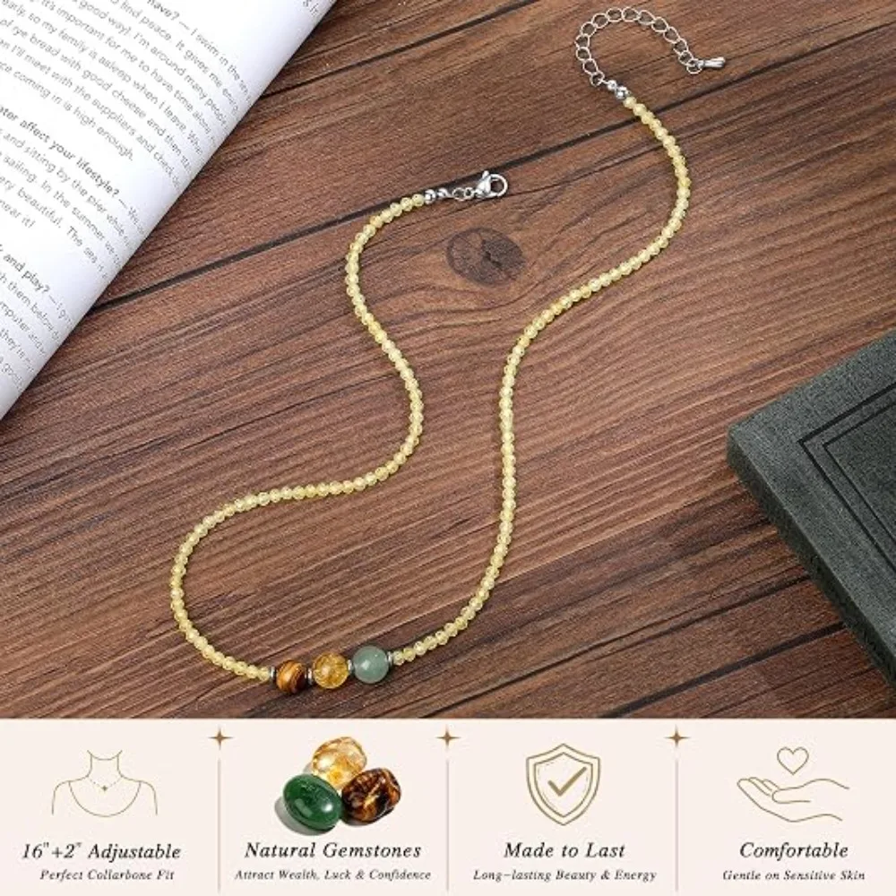 Natural Gemstone Crystal Necklace Anxiety Relief Triple Protection Beaded Choker New Beginnings Healthy Pregnancy