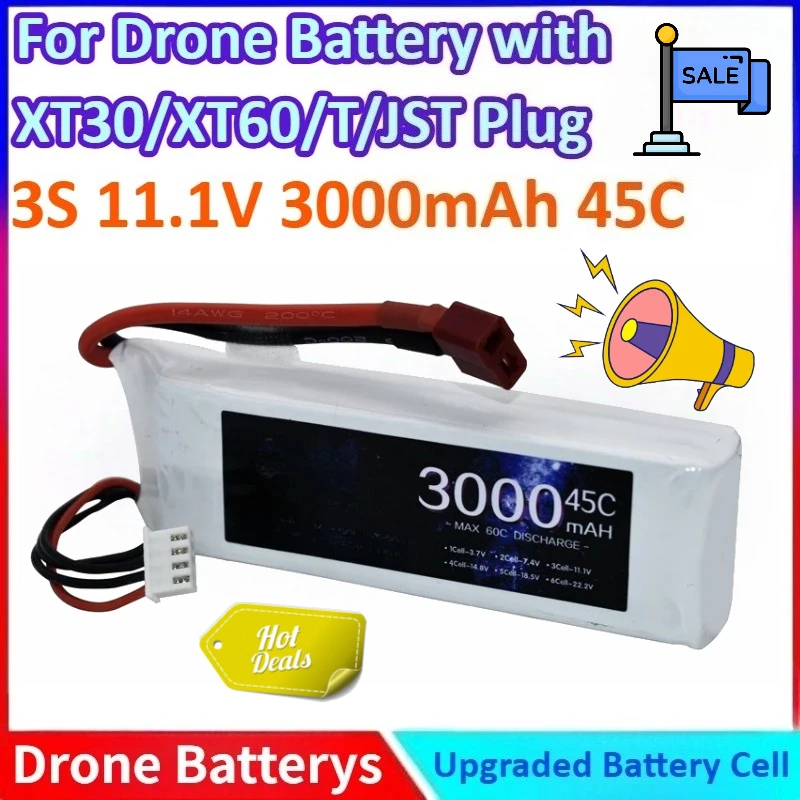 

New 45C 11.1V 3000mAh 3S Modle General-purpose LiPo Battery for Drone Quadcopter Racing Car Deans with XT30/XT60/T/JST Plug