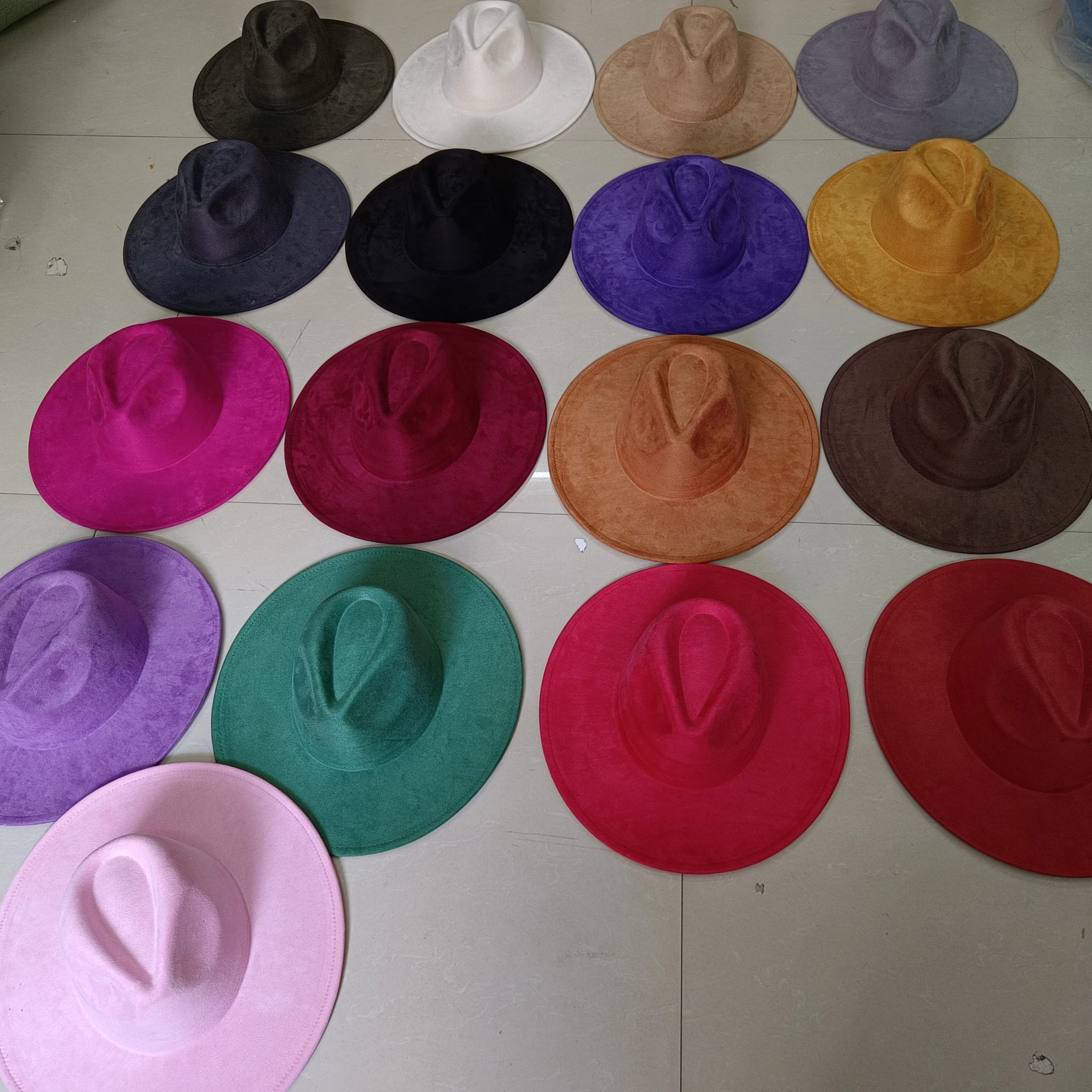 Suede hat Rose Red Large Edge Droplet Top 9.5cm Hemline Fashion Hat Unisex Suede Jazz Hat  sombrero mujer  모자