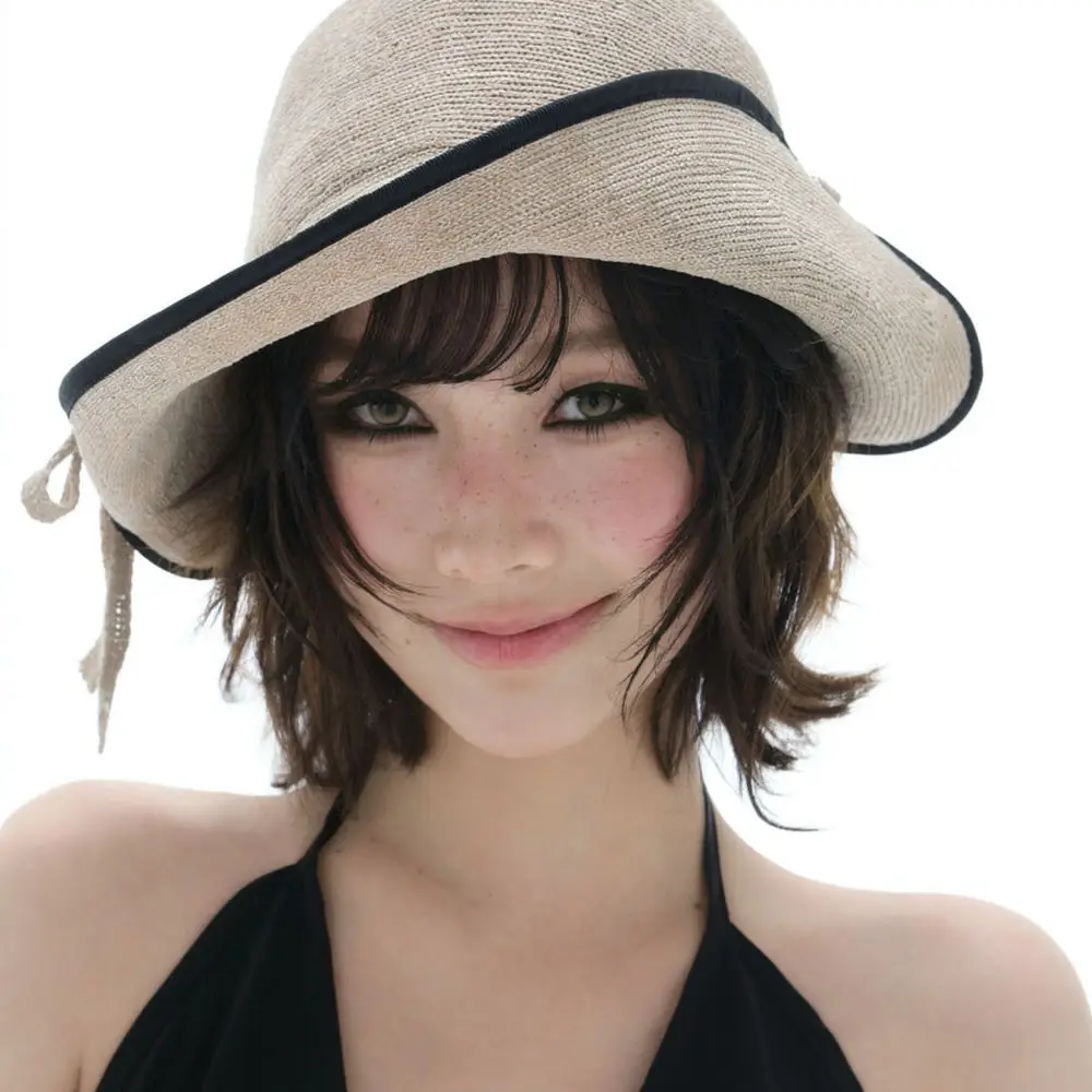 Vintage Ribbon Fisherman Hat Women Summer Sun Protection Cap Foldable Bucket Hat Old Money Style Beach Holiday Headwear