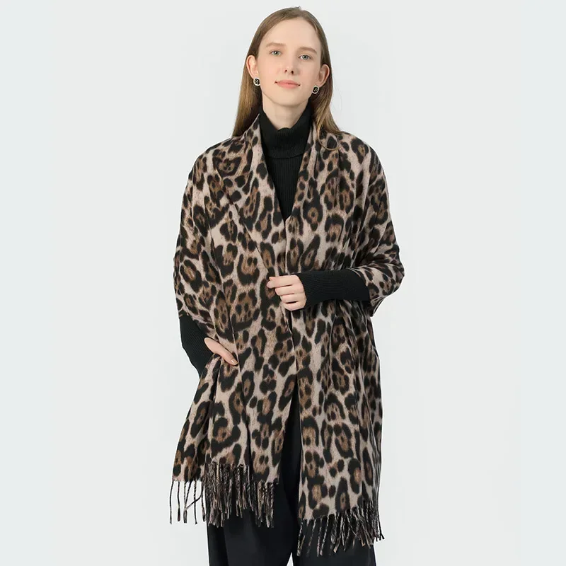 Fashionable Leopard Print Scarves for Woman 190cm Large Multi-function Scarves Autumn Winter Windproof Warm Scarf