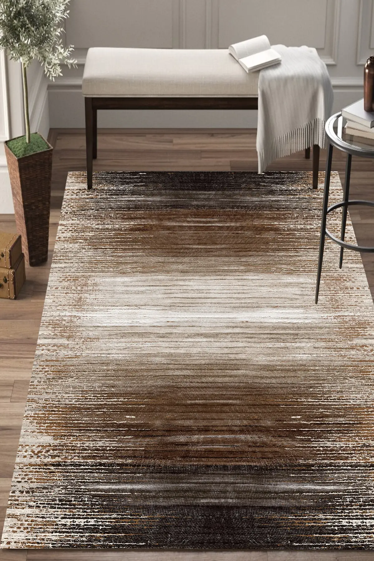 

DOLBOVI Else coffee white lines digital printing washable non-slip sole kitchen carpet runner Dts-24