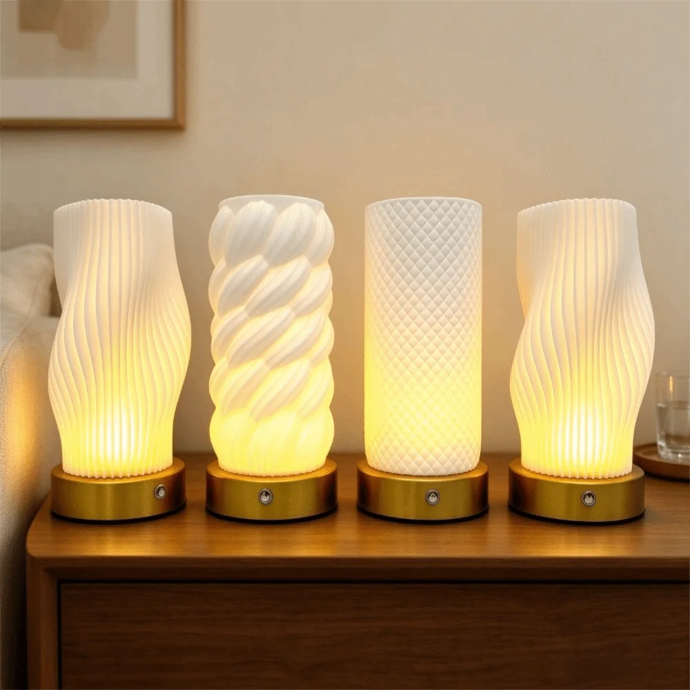 Nordic Style 3D Table Lamp Dimmable Small Touch Control Lamp USB Rechargeable Acrylic Lampshade Nightstand Light Living Room