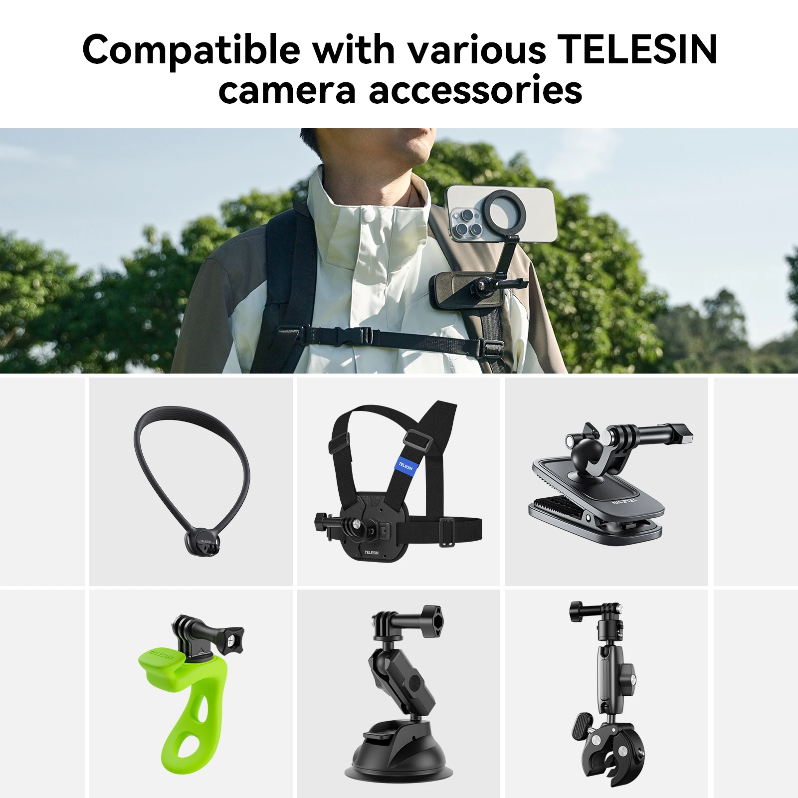 TELESIN Mobile Phone Magnetic Stand For Iphone 16 15 14 13 12 Andriod Phone Two Claw Adapter For Smart phone Magnetic mount