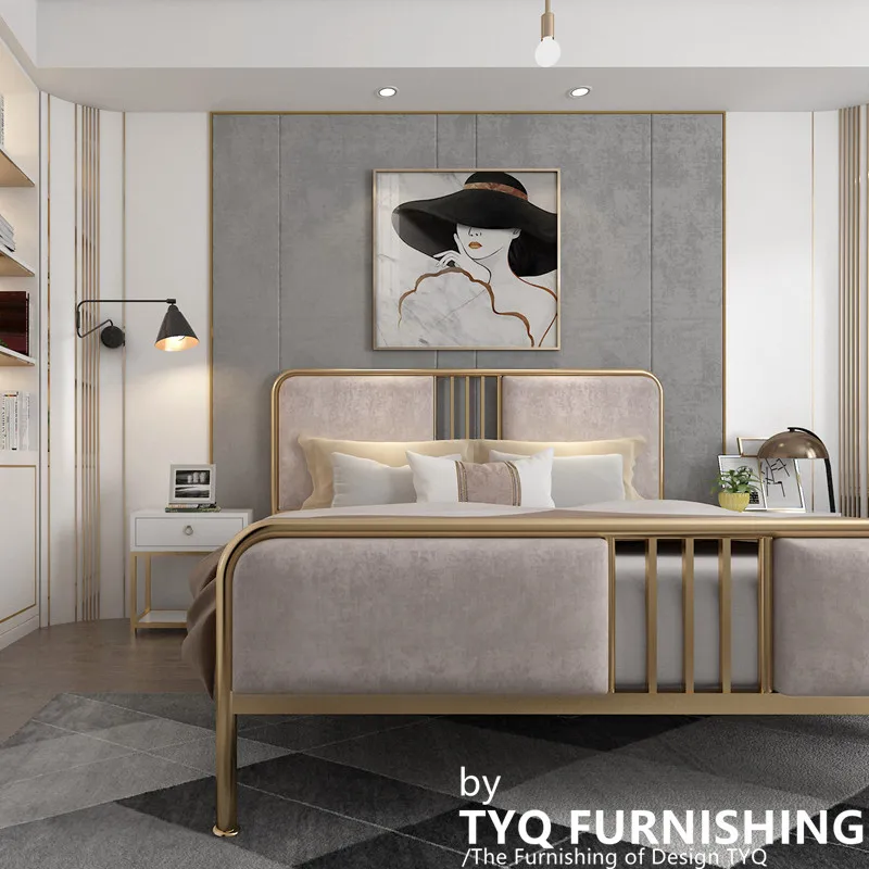 Simple modern light luxury wrought iron bed double bed 1.8 princess Nordic iron  single  gold iron frame 1.5 meters