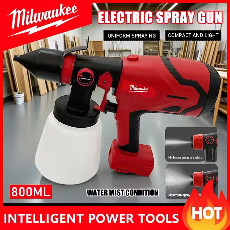 

NEW 18V Milwaukee 800ML Cordless Electric Spray Gun High Power Paint Sprayer Portable Auto Furniture Steel Coating Airbrush