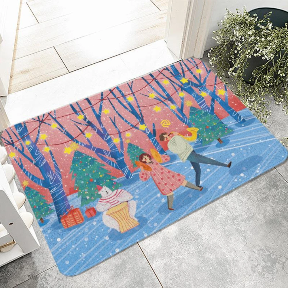 

VIKAMA Room Rug Flannel Carpet Christmas Element Home Entrance Mat Home Entrance Mat Toilet Anti-Slip Mat