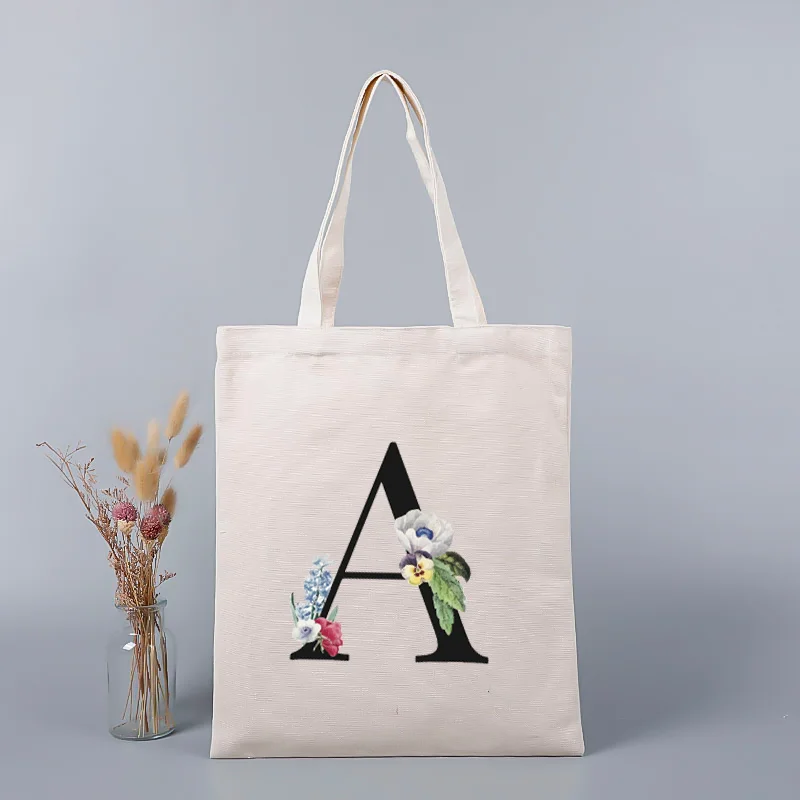 Foldable Reusable Cloth Shopper Ladies Shopping Bag Harajuku Style Bag Student Canvas Tote Bag All-match Letter Series Handbag