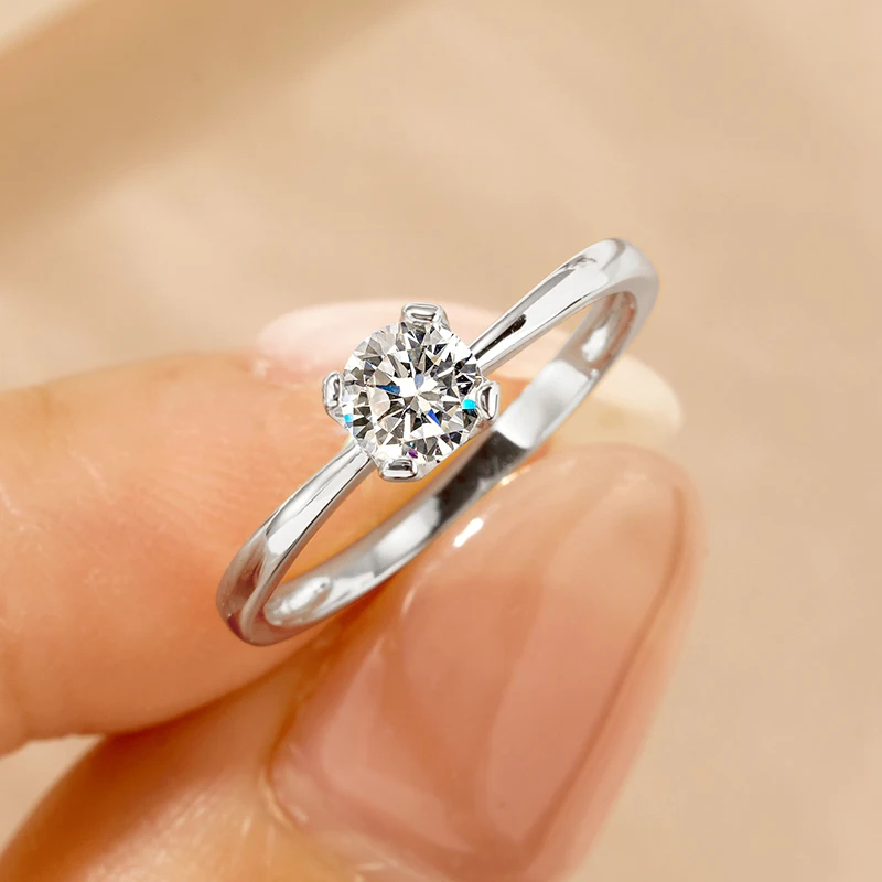 Rrjzz Runder Solitär-Moissanit-Diamant-Verlobungsring in Silber- und Goldfarbe, Zeitlose Eheringe für Frauen, Leichterer Schmuck – Detail 18