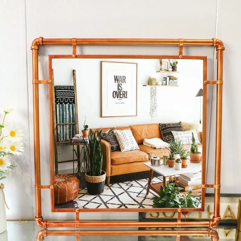 60*60cm High Quality Bathroom Iron Frame Wall Mirrors Wall Mounted Large Square Metal Mirror for Living Room
