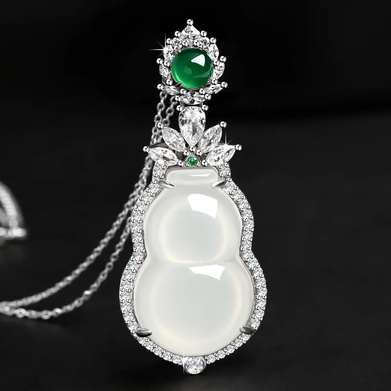-like Chalcedony Agate Calabash Pendent Pendant Sweater Chain Jade Inlaid Long