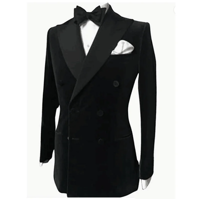 Black Velvet Wedding Men Suits Blazer Business Groom Wear Tuxedo Jacket Formal Costume Homme Party Double Breasted Only Coat