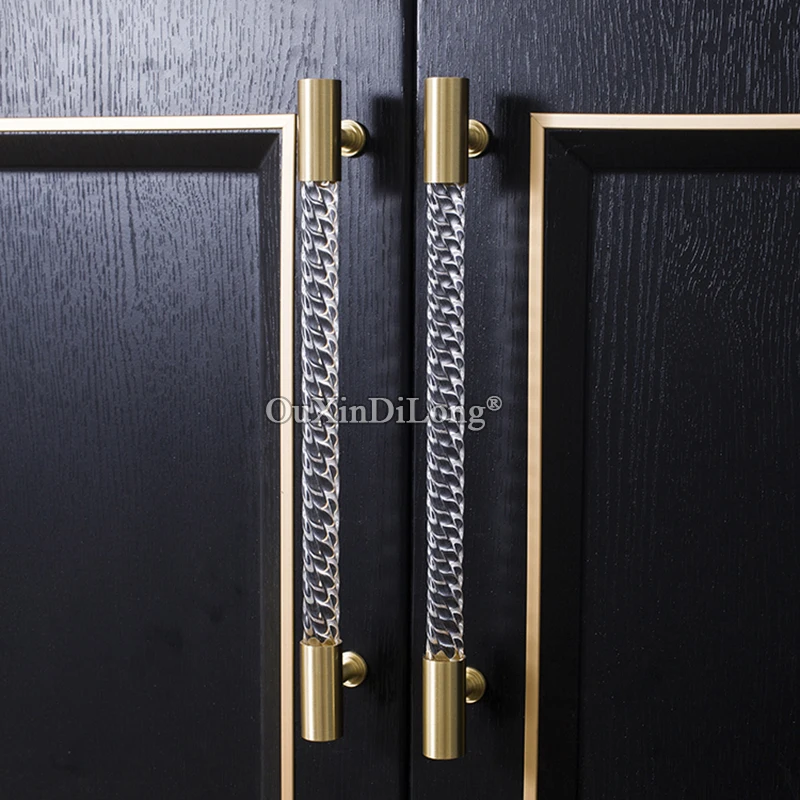 High-end Luxury 4PCS Brass+Acrylic Furniture Pulls Handles Cupboard Wardrobe Closet Bookcase Dresser Cabinet Door Handles Pens