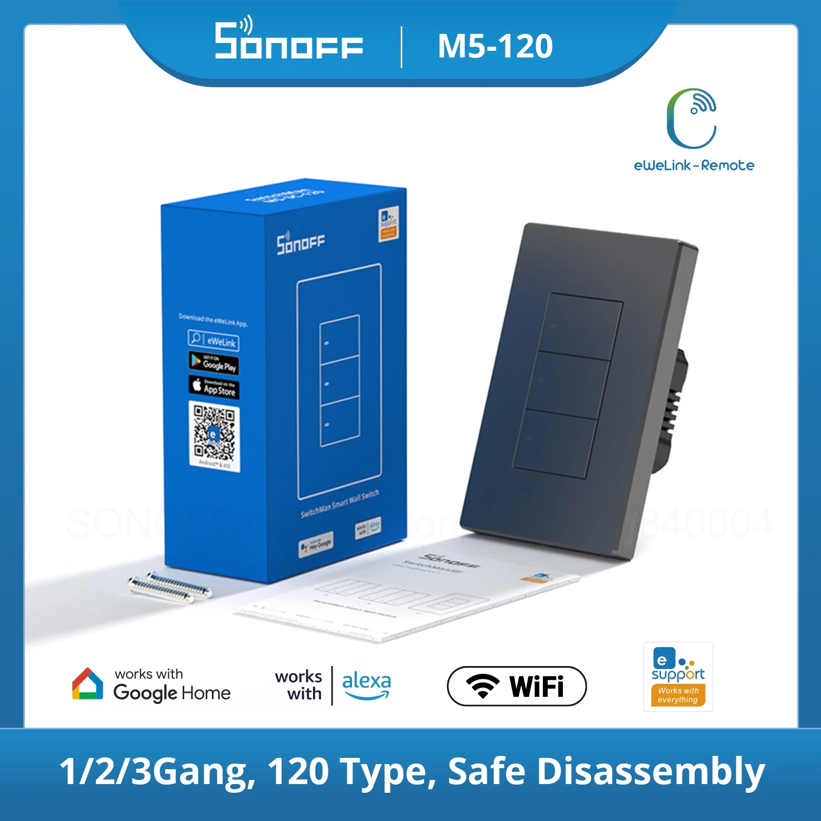 

Настенный выключатель SONOFF M5 SwitchMan, 80/ 86/ 120, настенный кнопочный переключатель eWelink, управление через приложение для Alexa Google Home Alice